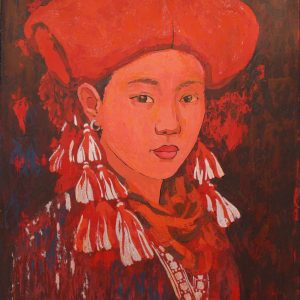 Chân Dung Thiếu Nữ Dao Đỏ VIII - Tranh Sơn Mài Nghệ Thuật Của Họa Sĩ Hoàng Hoàn