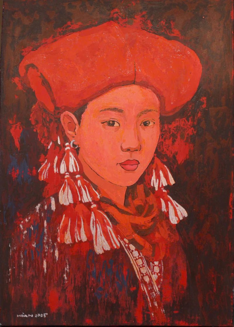 Chân Dung Thiếu Nữ Dao Đỏ VIII - Tranh Sơn Mài Nghệ Thuật Của Họa Sĩ Hoàng Hoàn