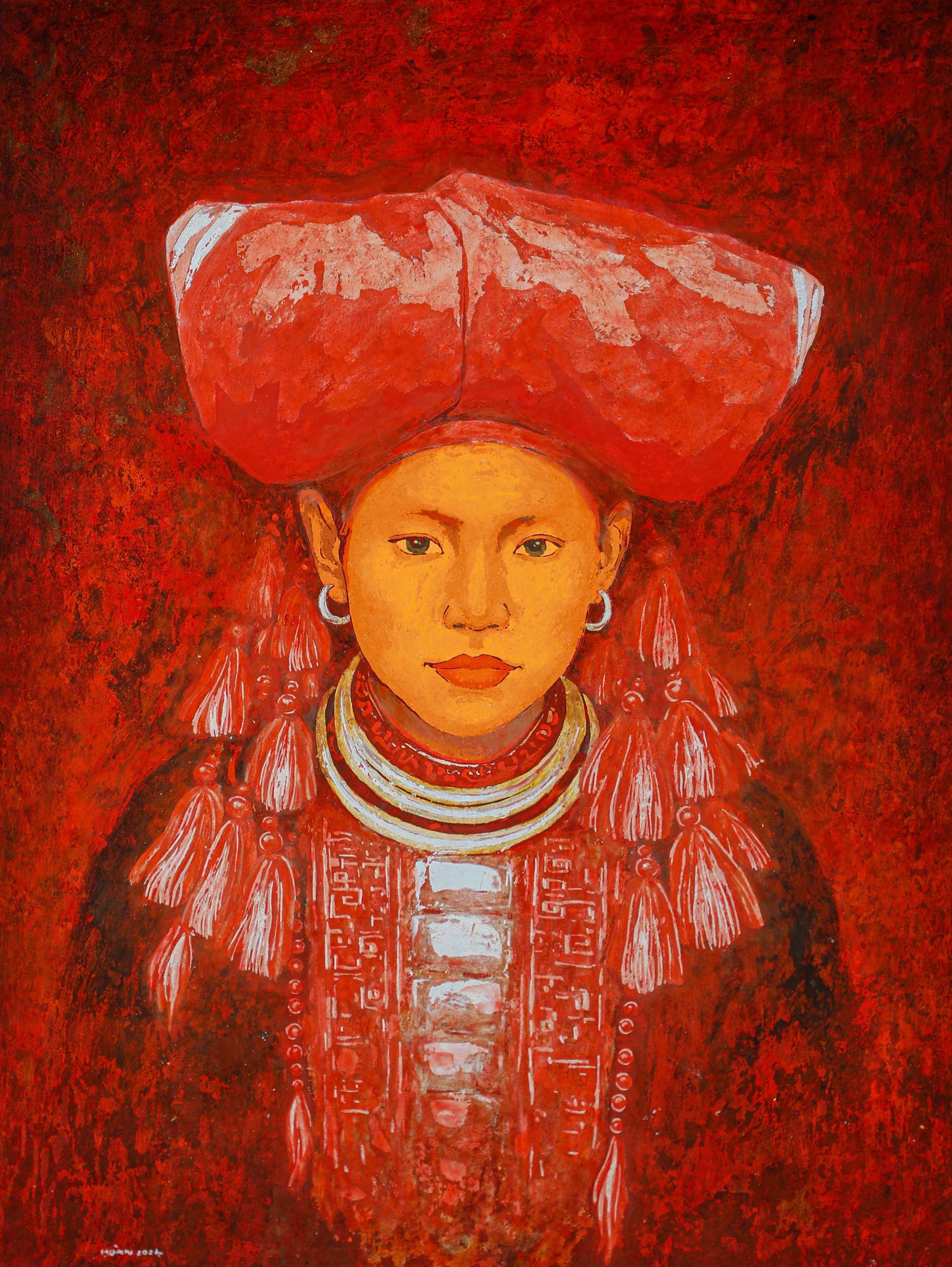 Chân Dung Thiếu Nữ Dao Đỏ VIII - Tranh Sơn Mài Nghệ Thuật Của Họa Sĩ Hoàng Hoàn Chân Dung Thiếu Nữ Dao Đỏ VIII - Tranh Sơn Mài Nghệ Thuật Của Họa Sĩ Hoàng Hoàn