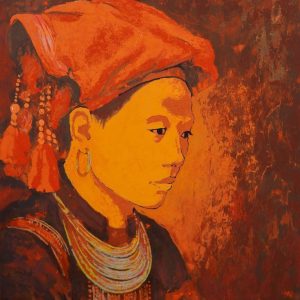 Chân Dung Thiếu Nữ Dao Đỏ I - Tranh Sơn Mài Nghệ Thuật Của Họa Sĩ Hoàng Hoàn