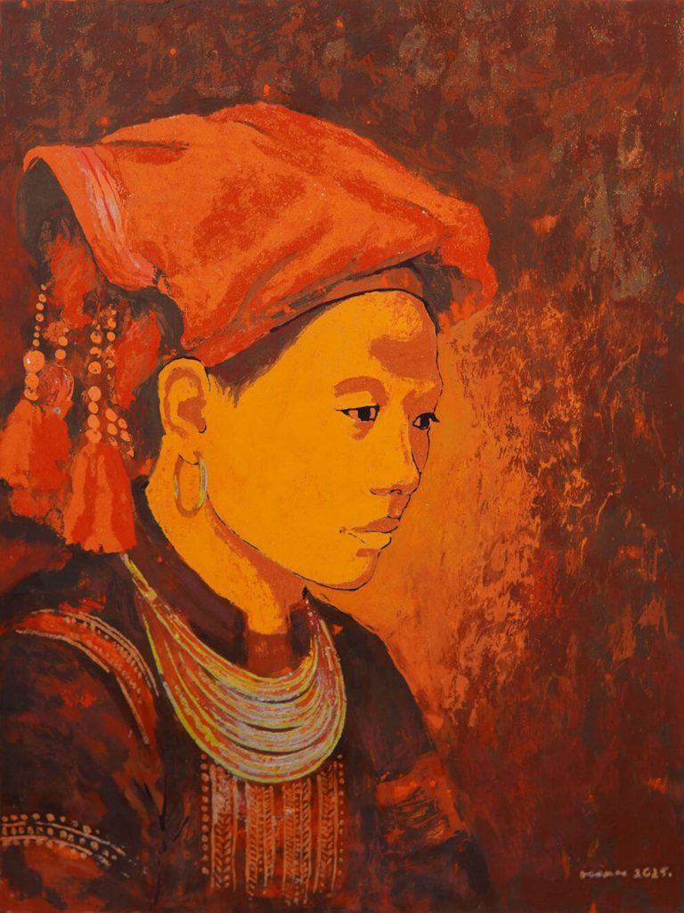 Chân Dung Thiếu Nữ Dao Đỏ I - Tranh Sơn Mài Nghệ Thuật Của Họa Sĩ Hoàng Hoàn