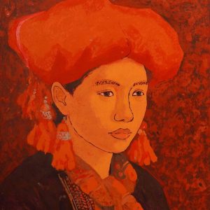 Chân Dung Thiếu Nữ Dao Đỏ III - Tranh Sơn Mài Nghệ Thuật Của Họa Sĩ Hoàng Hoàn