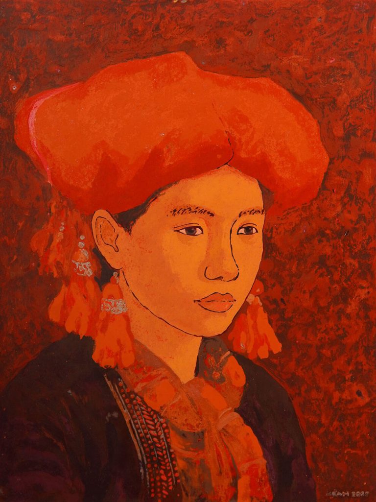 Chân Dung Thiếu Nữ Dao Đỏ III - Tranh Sơn Mài Nghệ Thuật Của Họa Sĩ Hoàng Hoàn