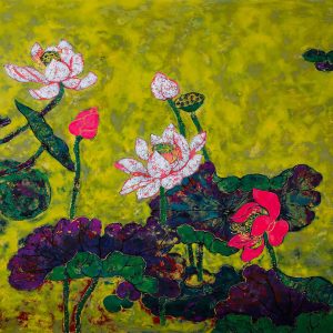 Hồng Liên - Tranh sơn mài hoạ sen hoạ sĩ Nguyễn Sỹ Hiếu