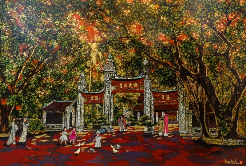 Phong Cảnh Chùa Láng - Tranh Sơn Mài của Họa Sĩ Nguyễn Tuấn Anh
