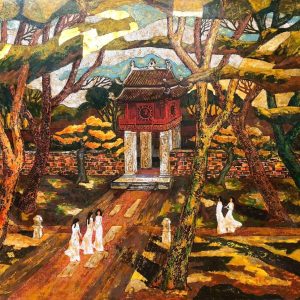 Phong cảnh Văn Miếu - Tranh Sơn Mài Đẹp Của Họa Sĩ Ngô Bá Công