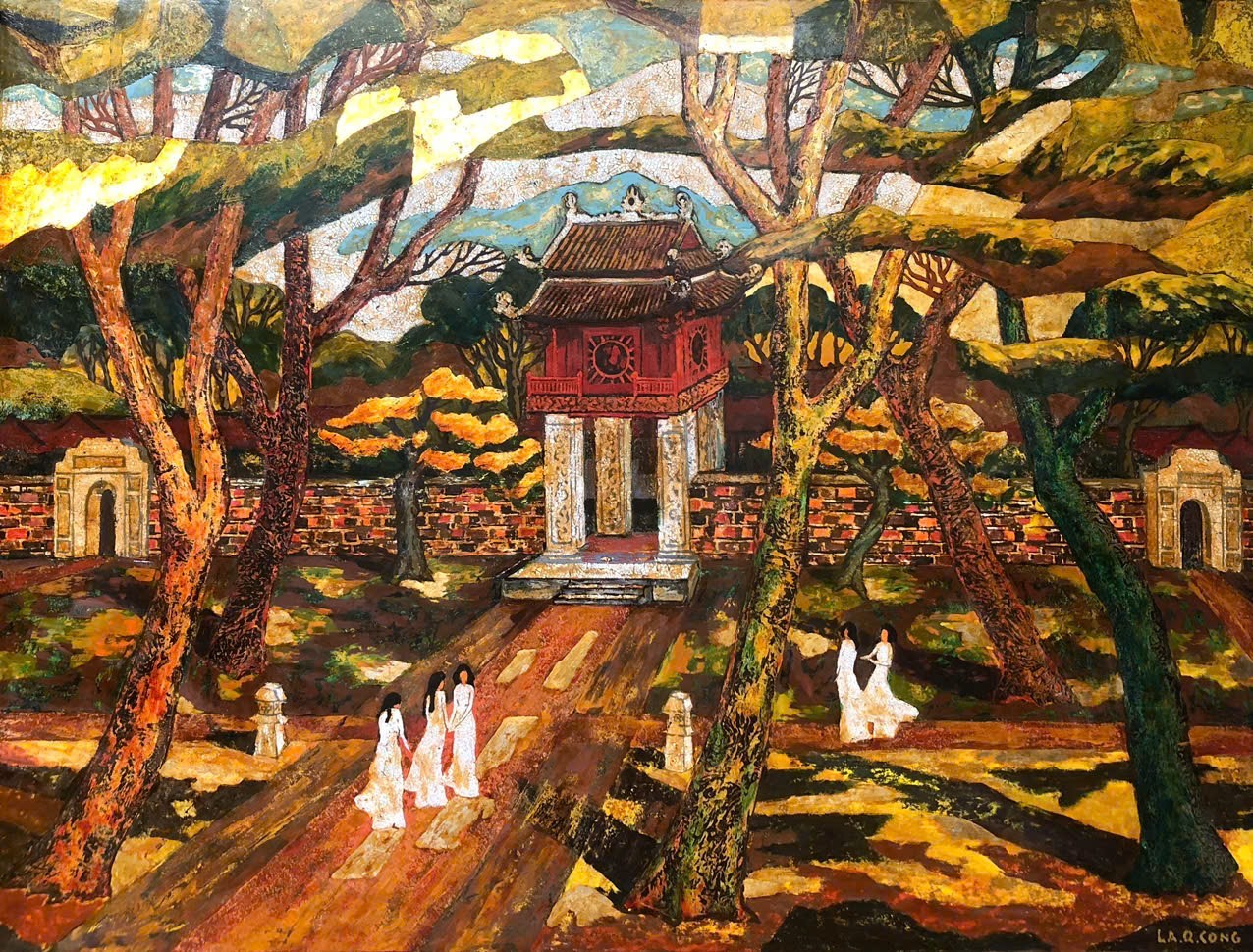 Phong cảnh Văn Miếu - Tranh Sơn Mài Đẹp Của Họa Sĩ Ngô Bá Công