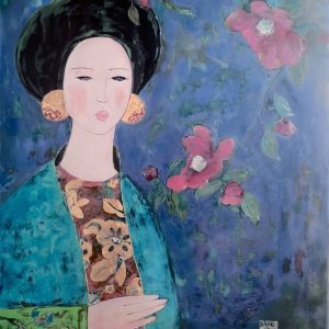 Hải Đường Đỏ - Tranh sơn mài nghệ thuật của Hoạ sĩ Đặng Hiền